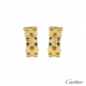 Cartier 18k Yellow Gold Diamond Set Maillon Panthere Earrings
